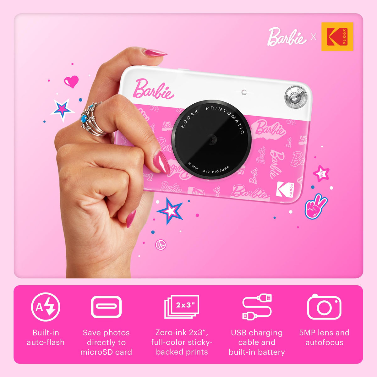 Kodak Barbie Deluxe Bundle packaging, stylish kit for creative photography on the go.