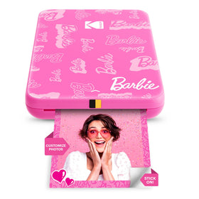 Kodak Barbie instant printer front view showing compact design for on-the-go photos.