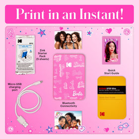 Kodak Barbie instant printer printing from a smartphone for quick memories.
