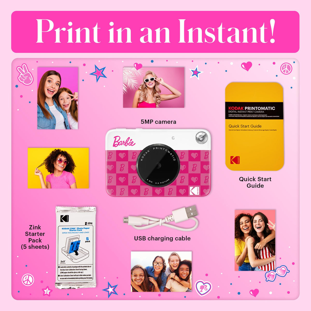 Kodak Barbie Printomatic auto-flash indicator visible during evening shoots.