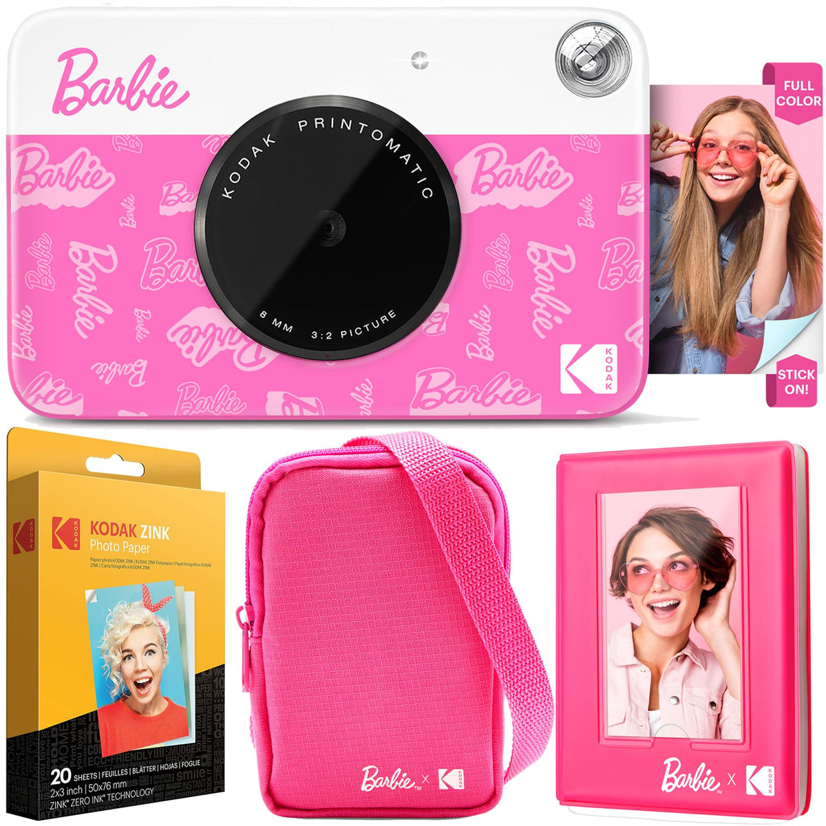 Kodak Barbie Printomatic front view, compact instant camera for quick, shareable memories.