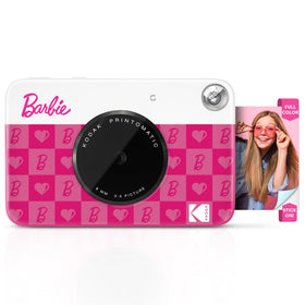 Kodak Barbie Printomatic front view highlights portable instant printing on the go.