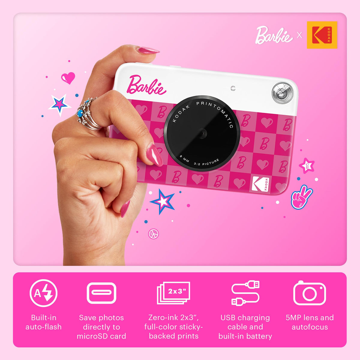 Kodak Barbie Printomatic handheld use for quick snaps and prints.