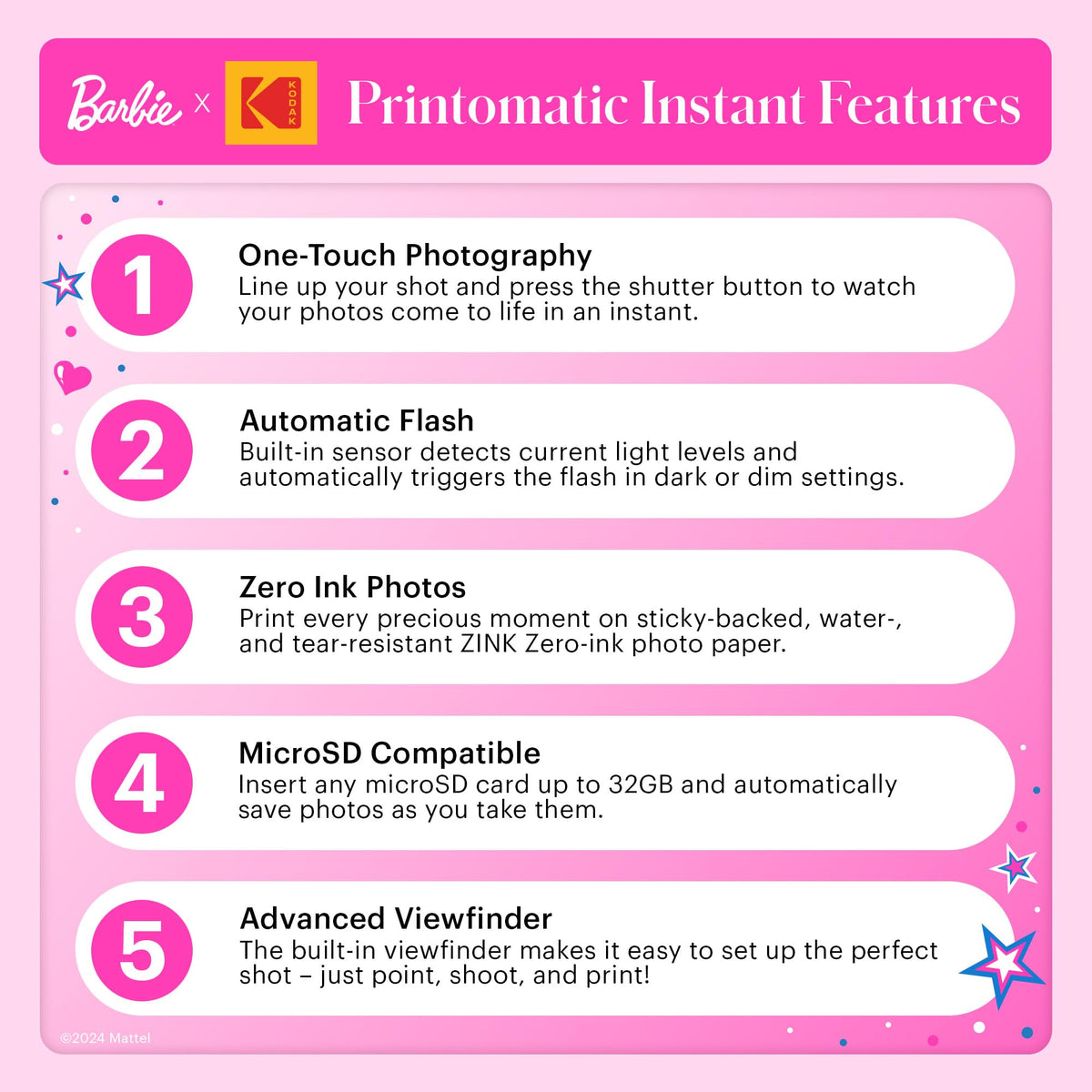 Kodak Barbie Printomatic microSD slot for digital storage and transfer.