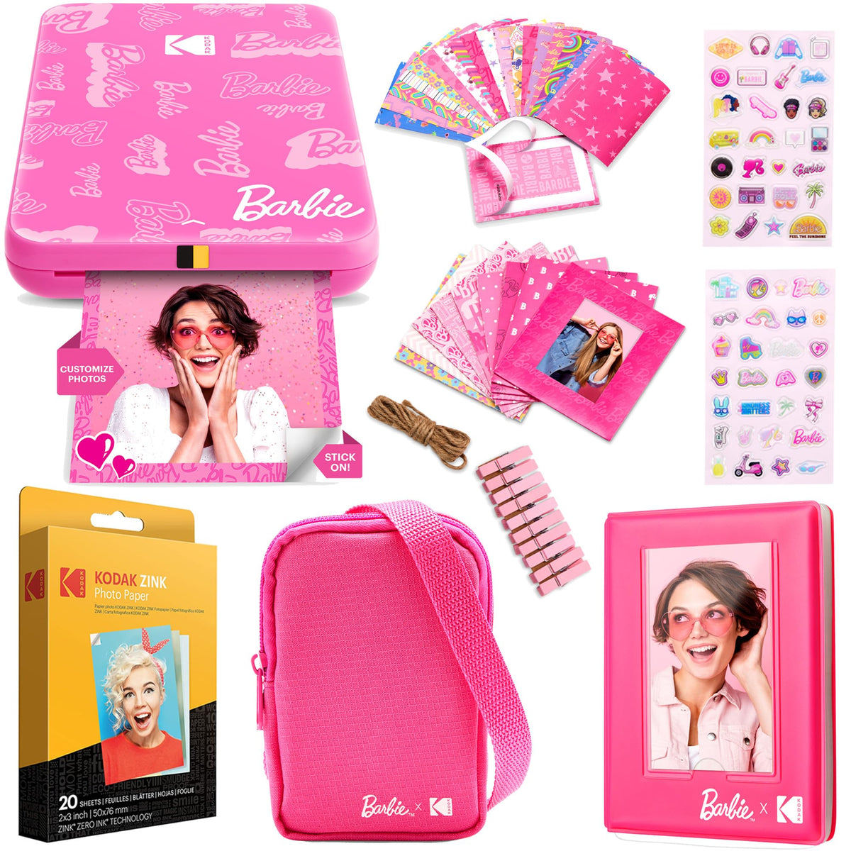 Kodak Barbie Step Slim printer front view, ideal for portable instant photos.