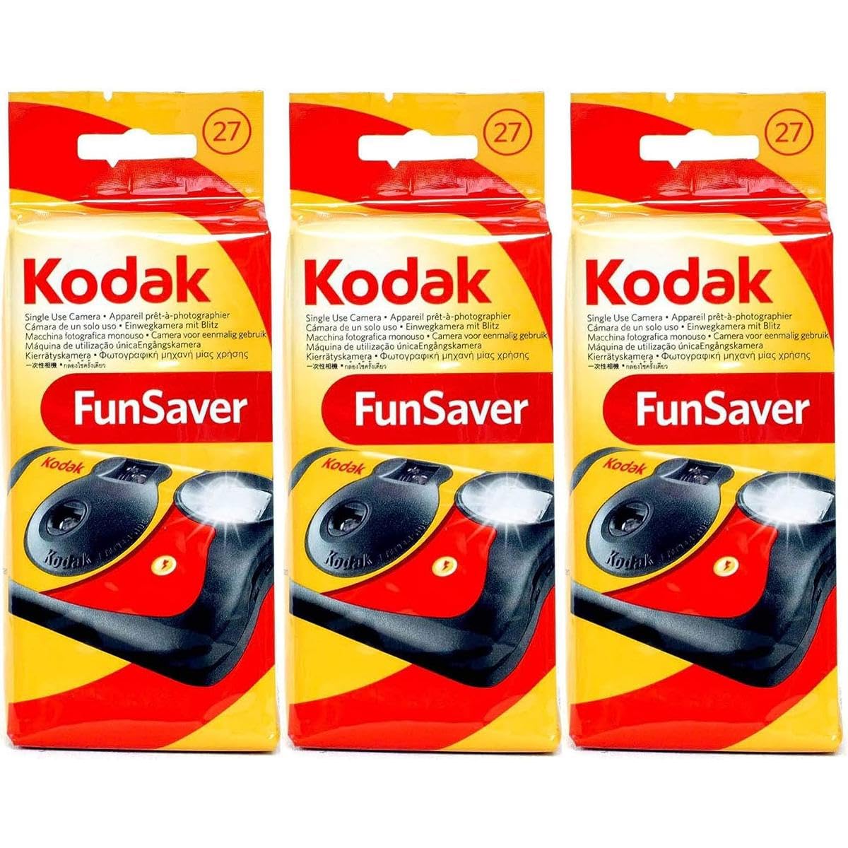 Kodak disposable camera 3-pack front view, travel-friendly memories at hand