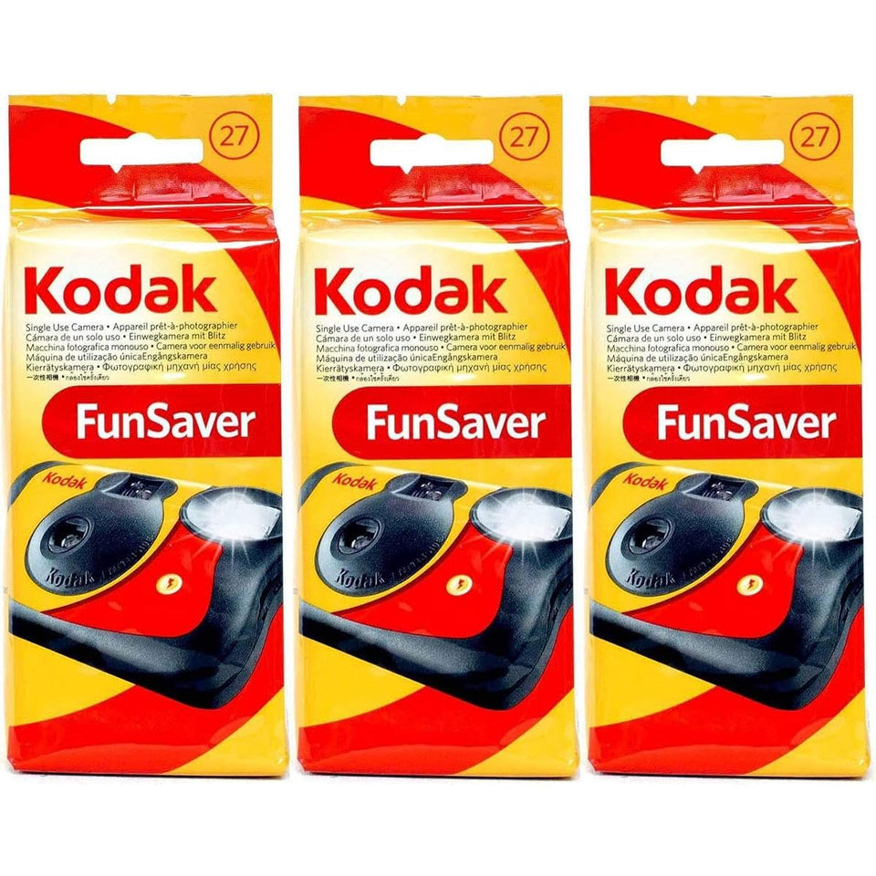 Kodak disposable camera 3-pack front view, travel-friendly memories at hand