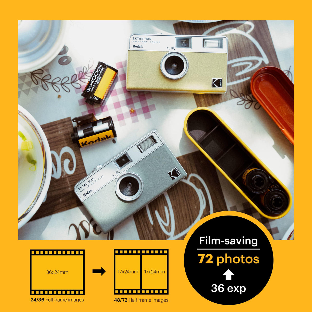 KODAK EKTAR H35 with 35mm film roll depicting doubled exposures benefit
