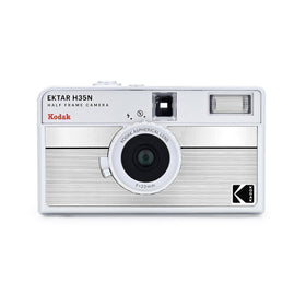 Kodak EKTAR H35N front view in striped silver, ideal for street photography.
