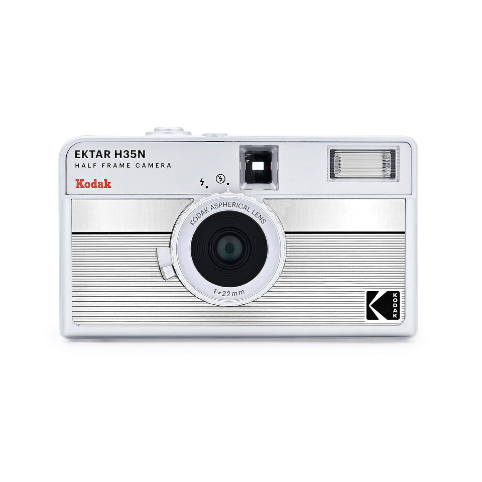 Kodak EKTAR H35N front view in striped silver, ideal for street photography.