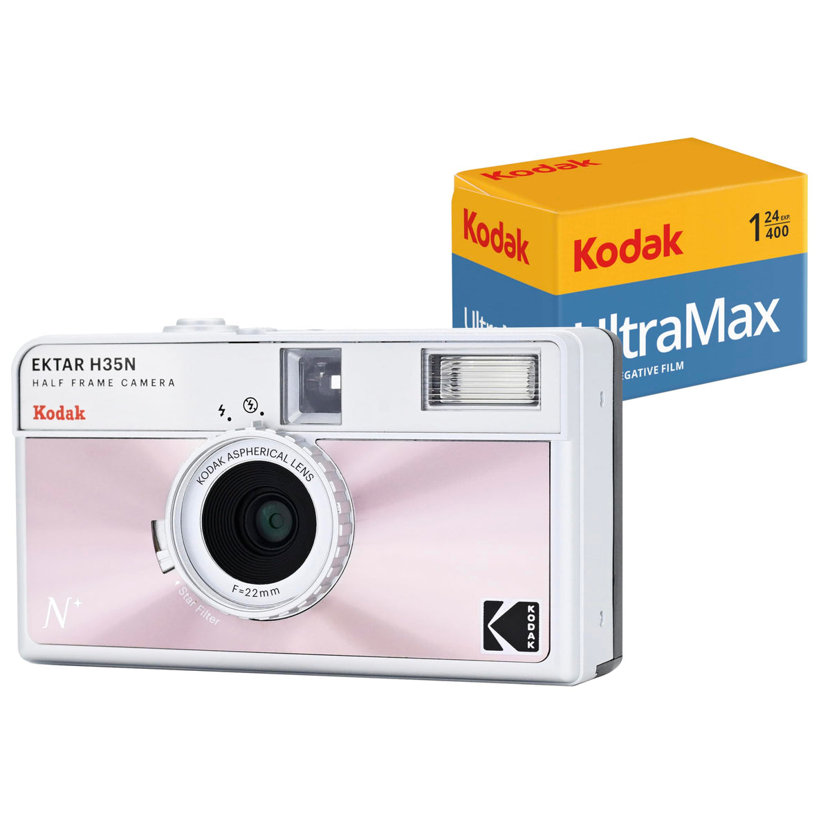 Kodak EKTAR H35N half-frame camera in glazed pink for compact vintage photography.
