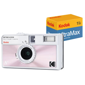 Kodak EKTAR H35N half-frame camera in glazed pink for compact vintage photography.