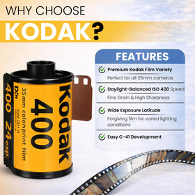 Kodak film leader detail showing Kodak branding and easy loading benefit