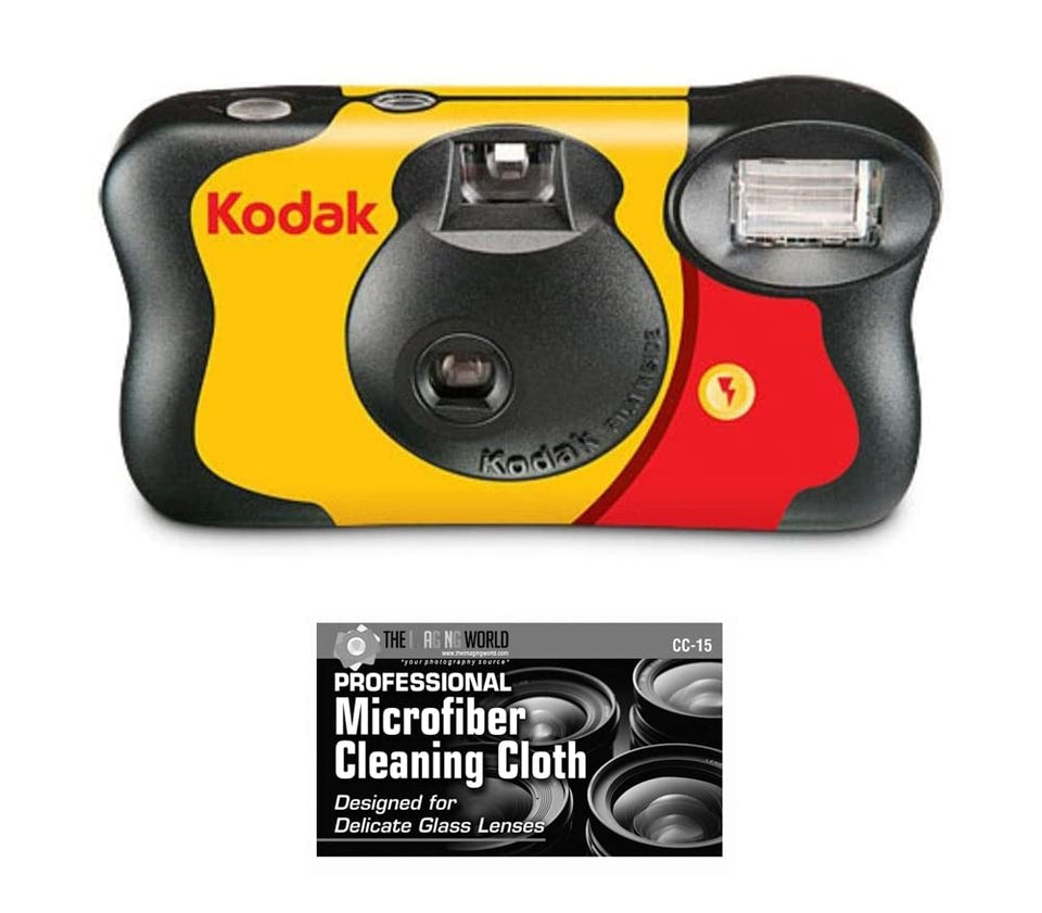 Kodak Funsaver 35mm camera with built-in flash for versatile indoor and outdoor shots.