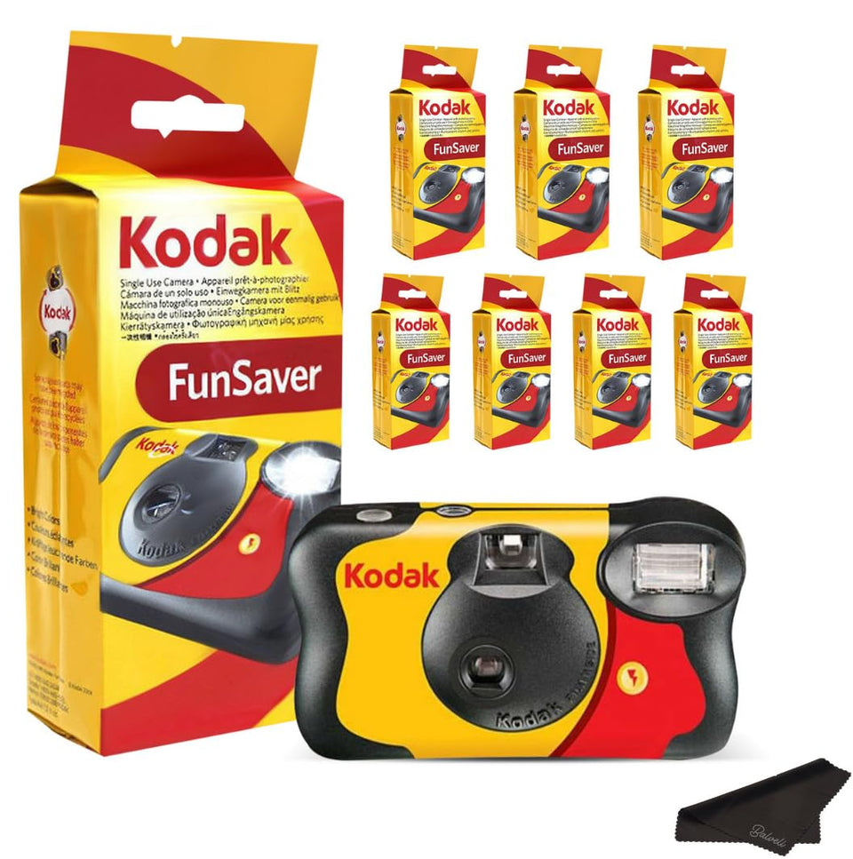 Balveli Kodak Funsaver bundle front view with seven disposable cameras for instant event photos.