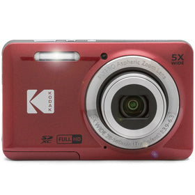 KODAK PIXPRO FZ55 red camera displaying a 2.7-inch LCD for easy framing.
