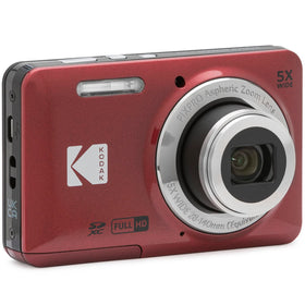 KODAK PIXPRO FZ55 red camera featuring 5x optical zoom for distant subjects.