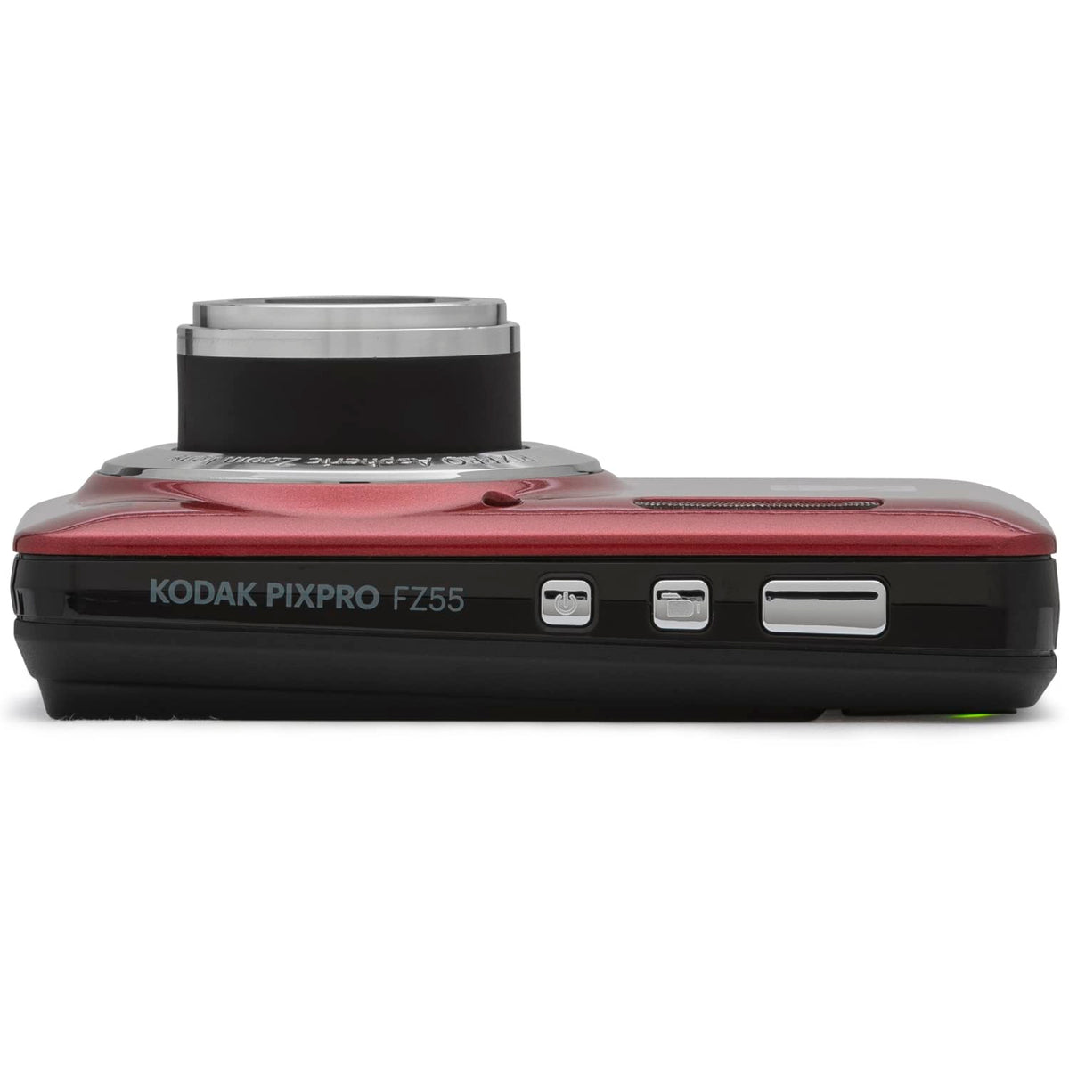 KODAK PIXPRO FZ55 red camera powered by Li-ion battery for on-the-go use.