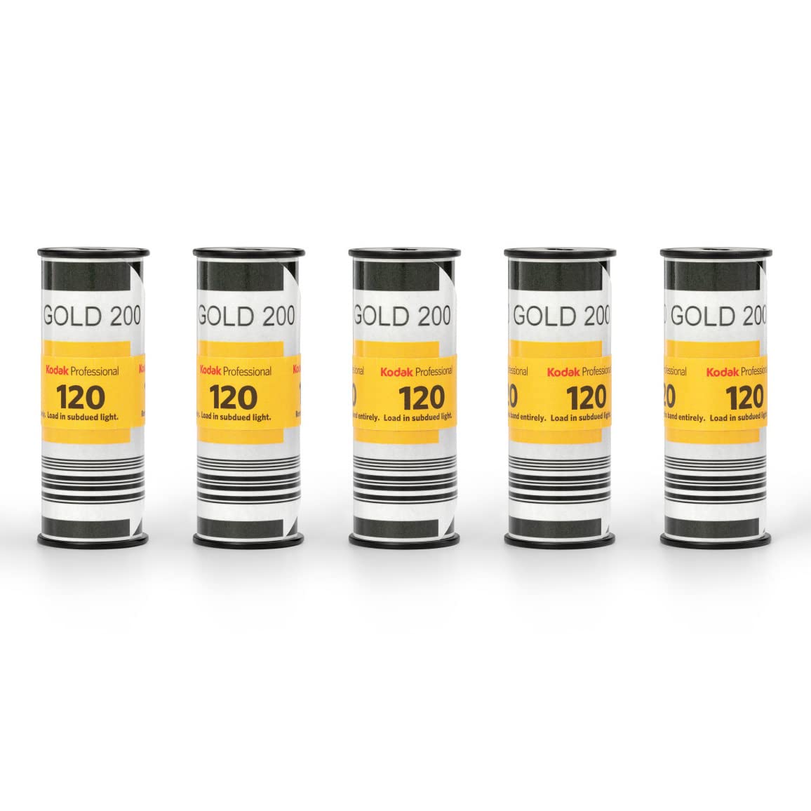 KODAK Gold 200 front packaging showing five sealed 120 rolls and clear labeling, reliable storage