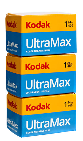 35mm camera loaded with Kodak Ultramax 400 showing ready-to-shoot convenience