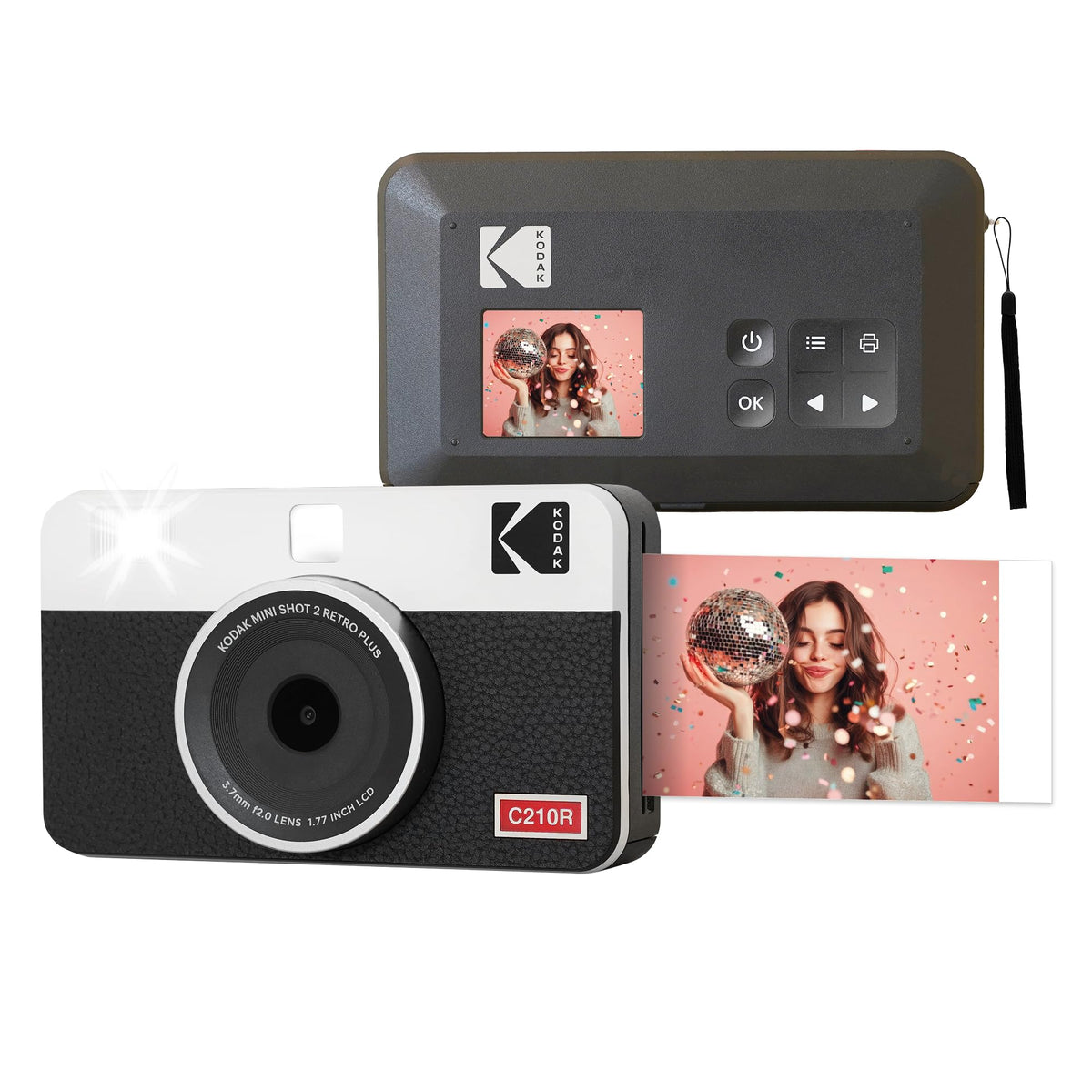 Kodak Mini Shot 2 Retro front view, compact for on-the-go instant printing.