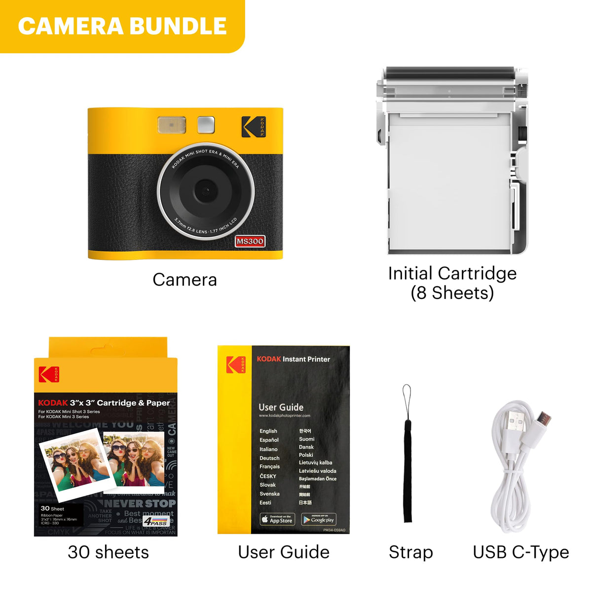 Kodak Mini Shot 3 ERA bundle includes everything you need for printing.