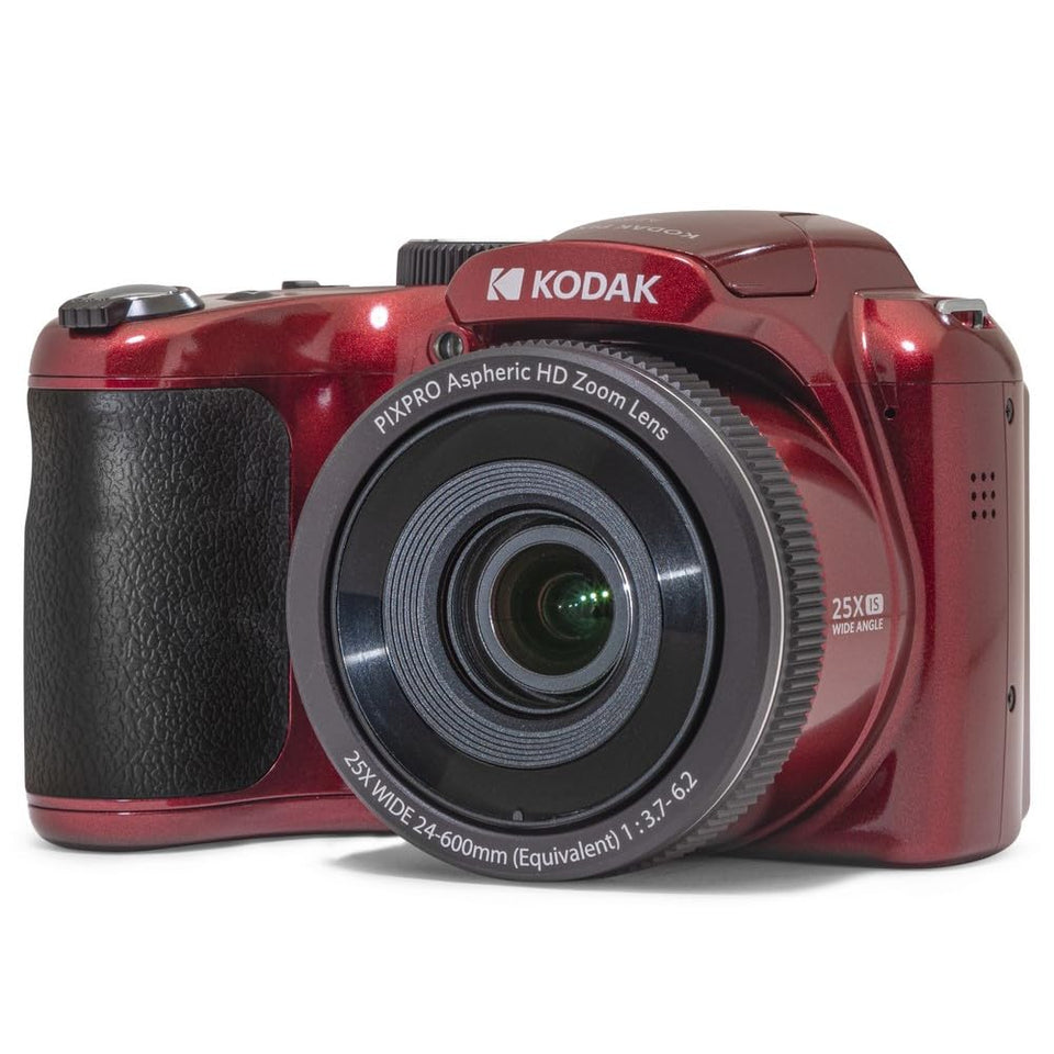 KODAK PIXPRO AZ255-RD front view showcasing 24mm wide-angle lens for wide landscapes.