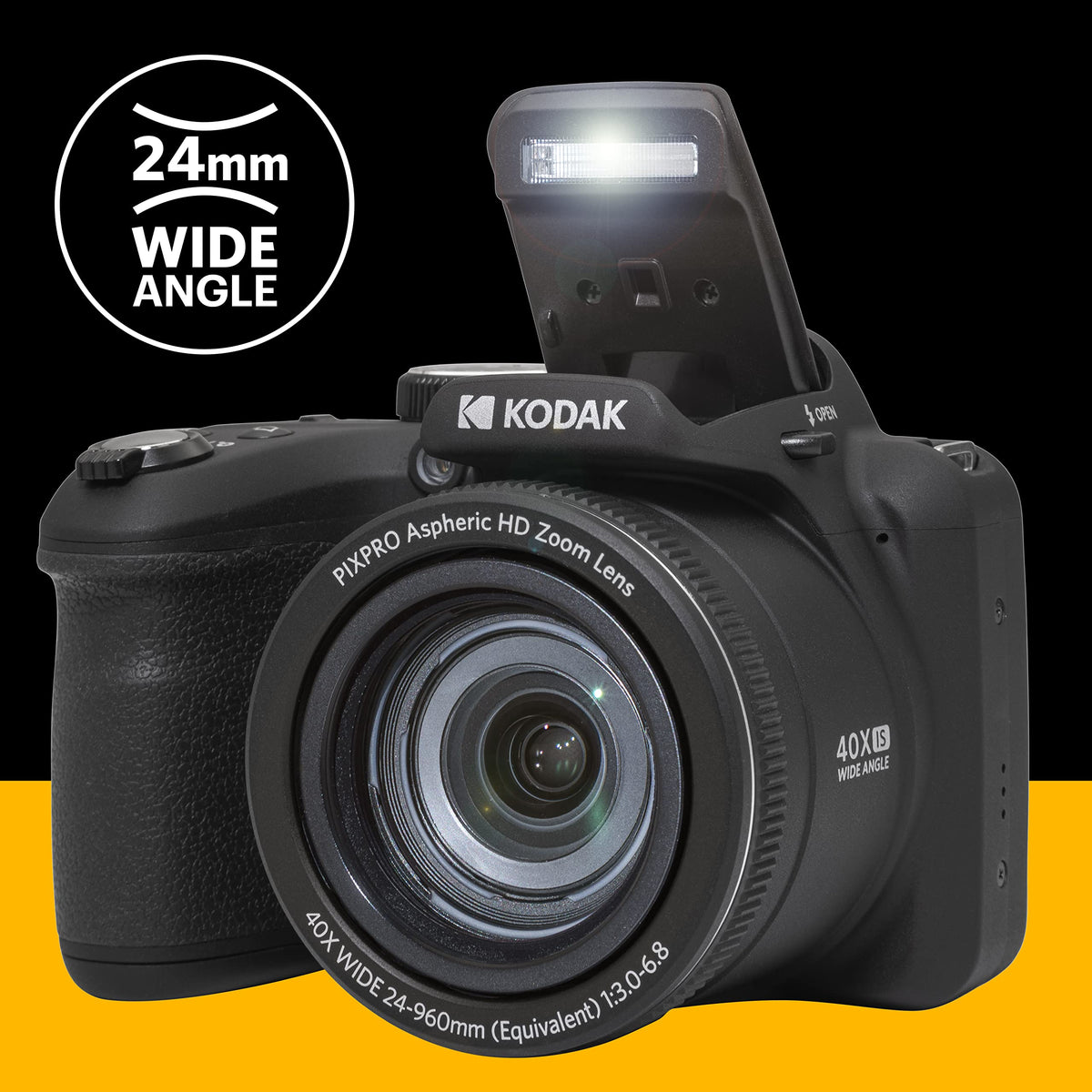 Kodak PIXPRO AZ405 powered by AA batteries for travel-ready power