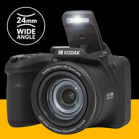 Kodak PIXPRO AZ405 powered by AA batteries for travel-ready power