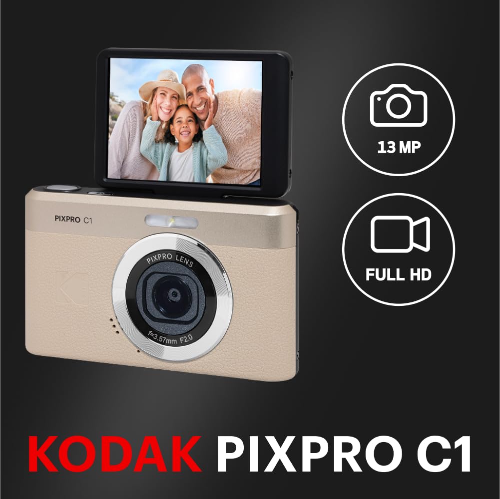 Kodak PIXPRO C1 flip screen selfie mode for easy self-portraits and vlogging