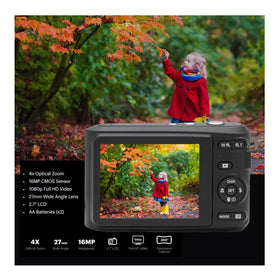 Kodak PIXPRO FZ45 27mm wide-angle lens fits group photos and landscapes.