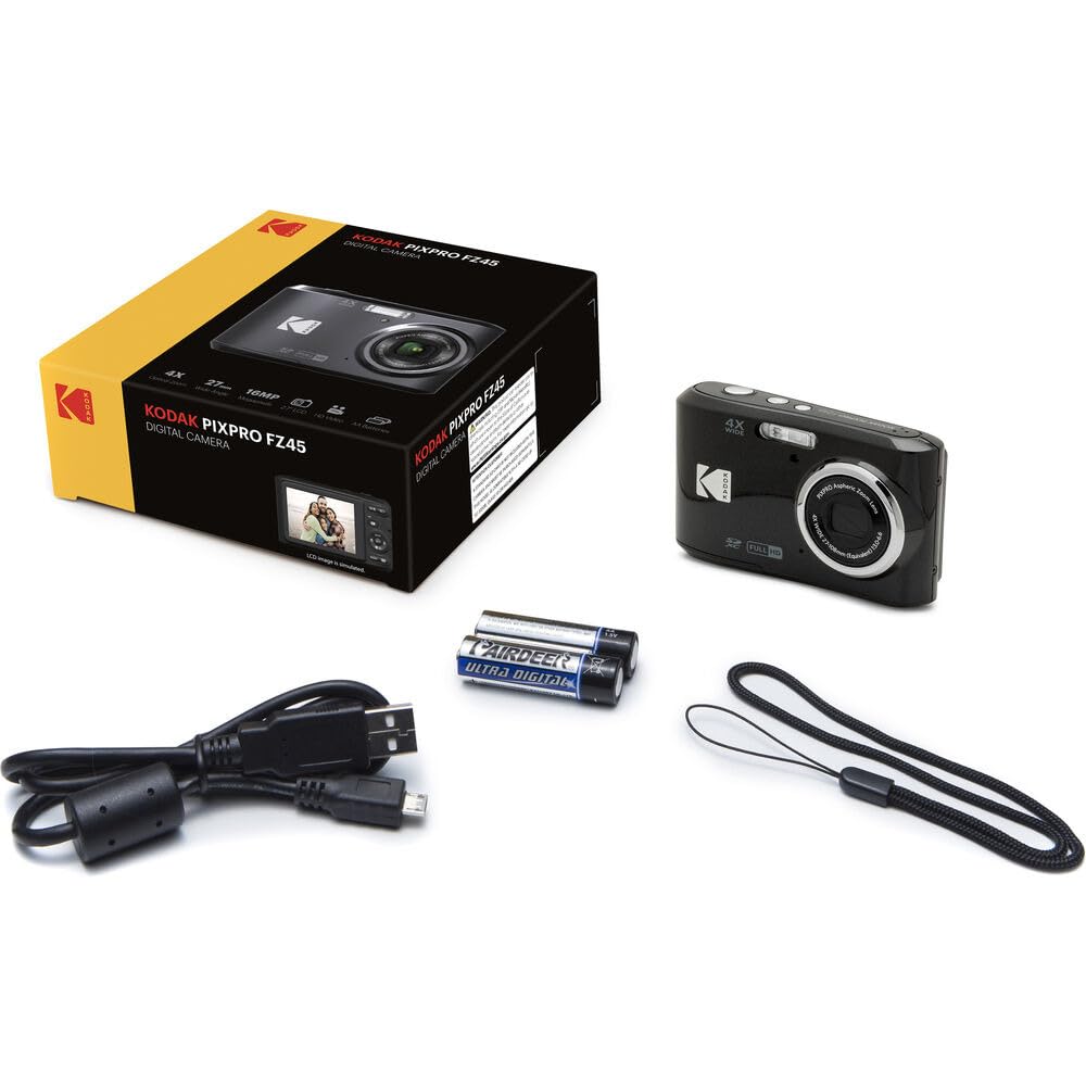 Kodak PIXPRO FZ45 AA batteries included for ready-to-shoot sessions.