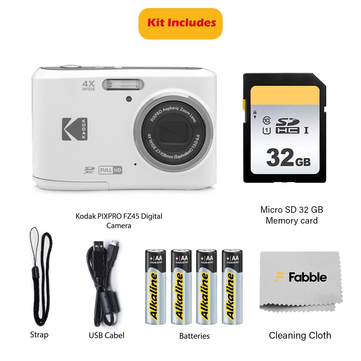 KODAK PIXPRO FZ45 AA batteries pack, ready for long shooting sessions.