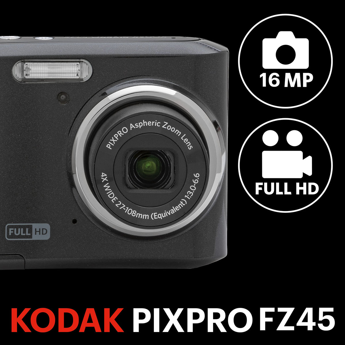 Kodak PIXPRO FZ45 back view shows intuitive controls for quick shooting.