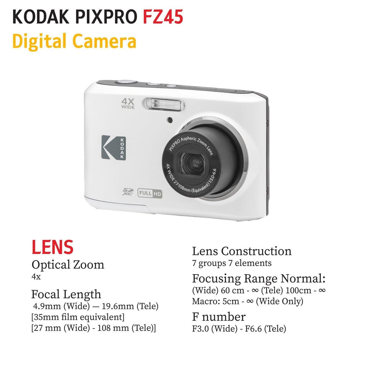 KODAK PIXPRO FZ45 bundle contents, start snapping right away.