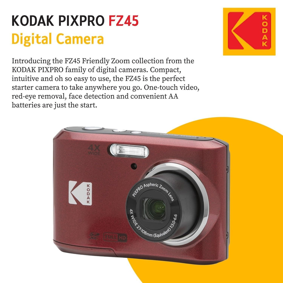 Kodak PIXPRO FZ45 bundle includes case and tripod for versatile setups.
