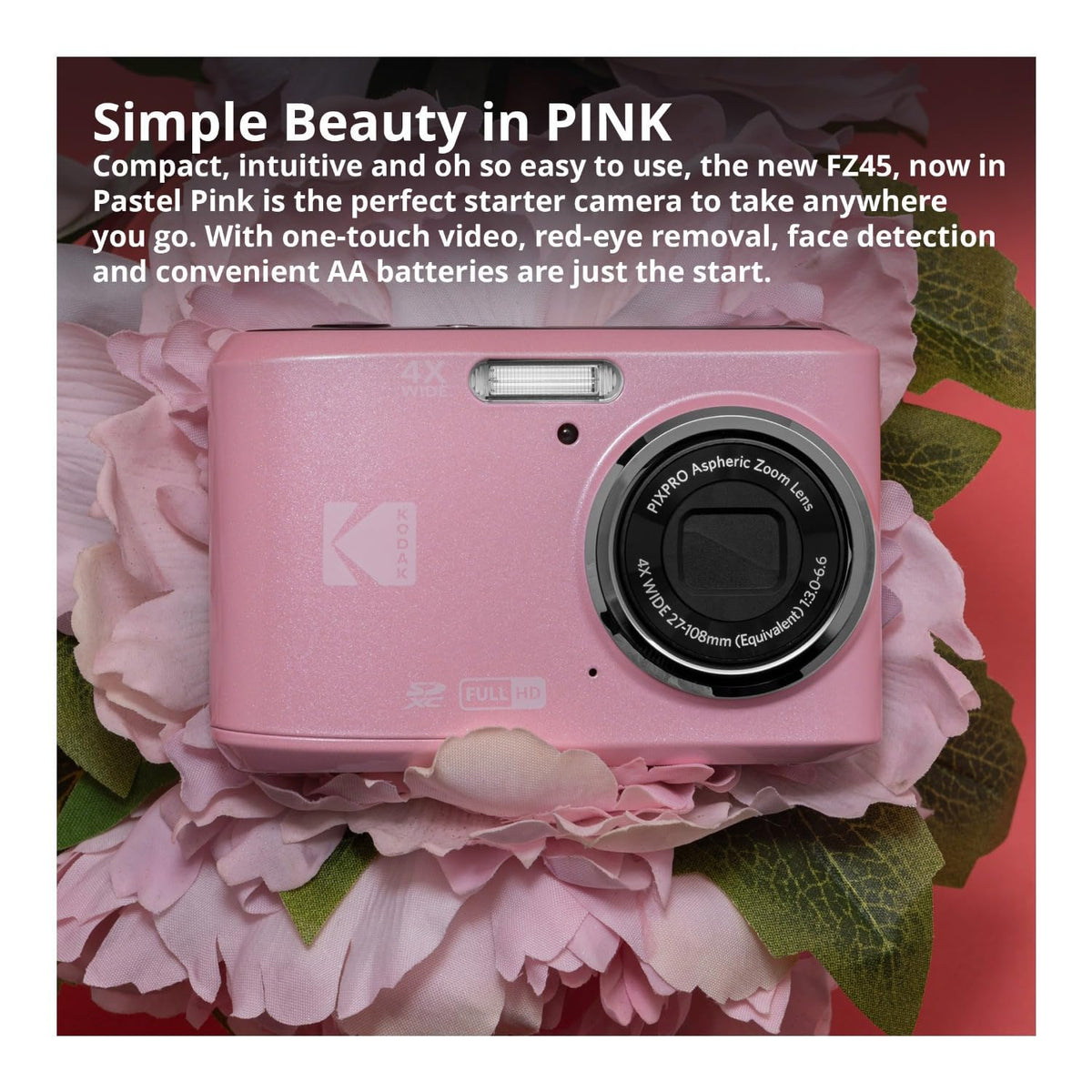 Kodak PIXPRO FZ45 friendly zoom showcases versatile 4x optical zoom for portraits.