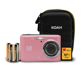 Kodak PIXPRO FZ45 pastel pink camera front view for everyday photos.
