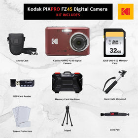 Kodak PIXPRO FZ45 side-angle highlights slim profile ideal for pocket carry.
