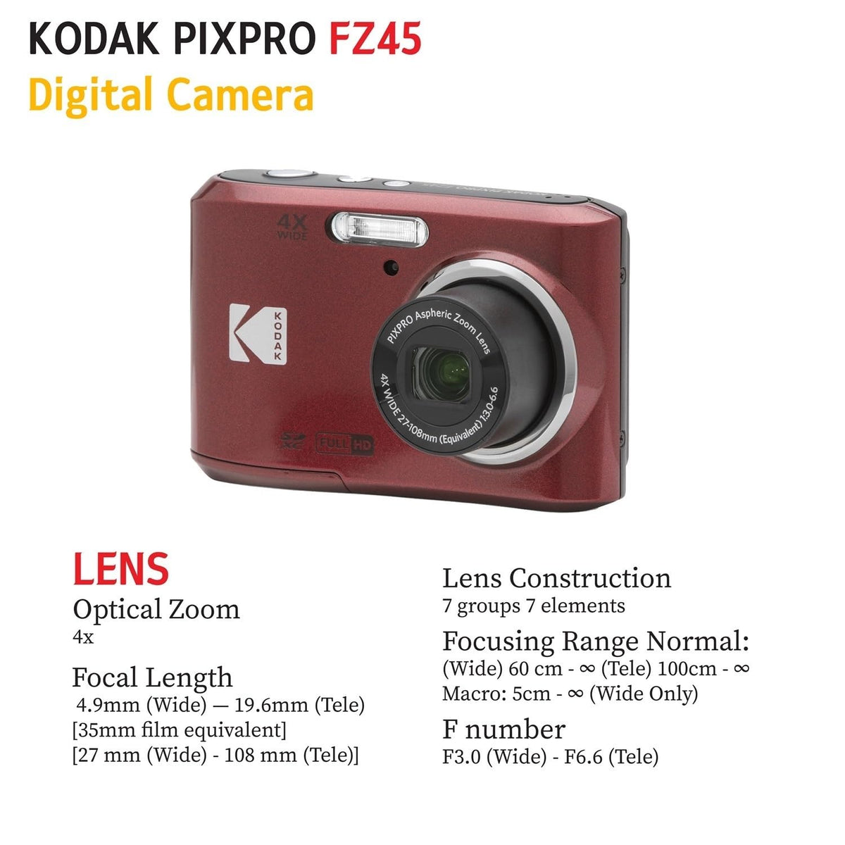 Kodak PIXPRO FZ45 red camera is ideal for travel and beginner photography.