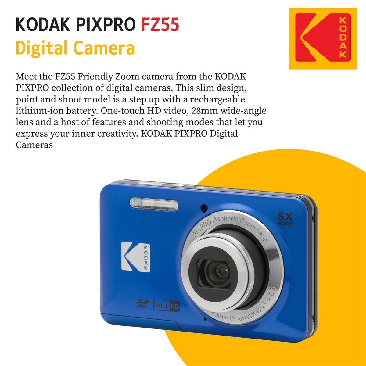 Kodak PIXPRO FZ55 records 1080P Full HD video for sharp memories.