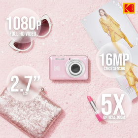 Kodak PixPro FZ55 records crisp 1080p video for smooth memories on the go.