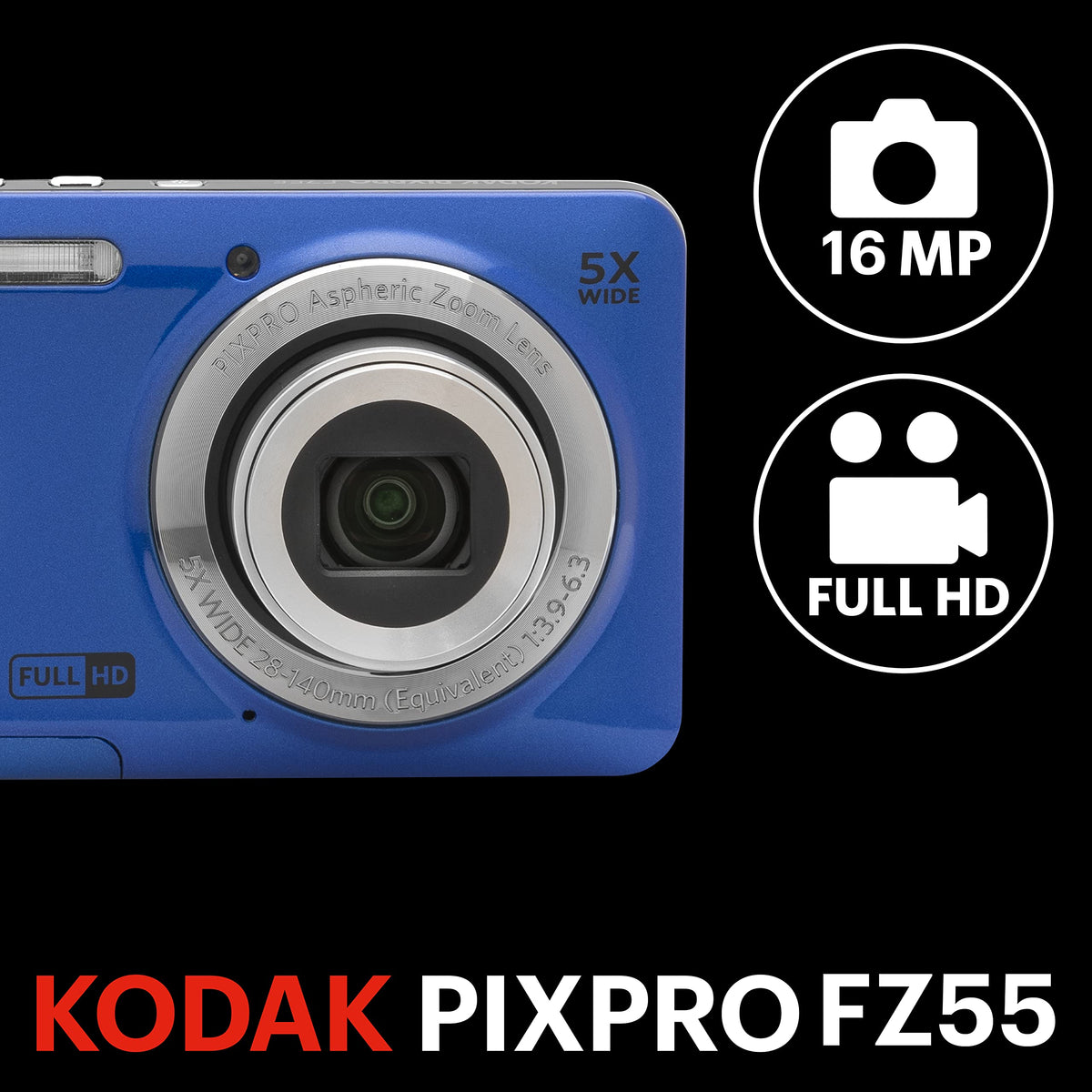 Kodak PIXPRO FZ55 LCD screen used to review photos on the go.