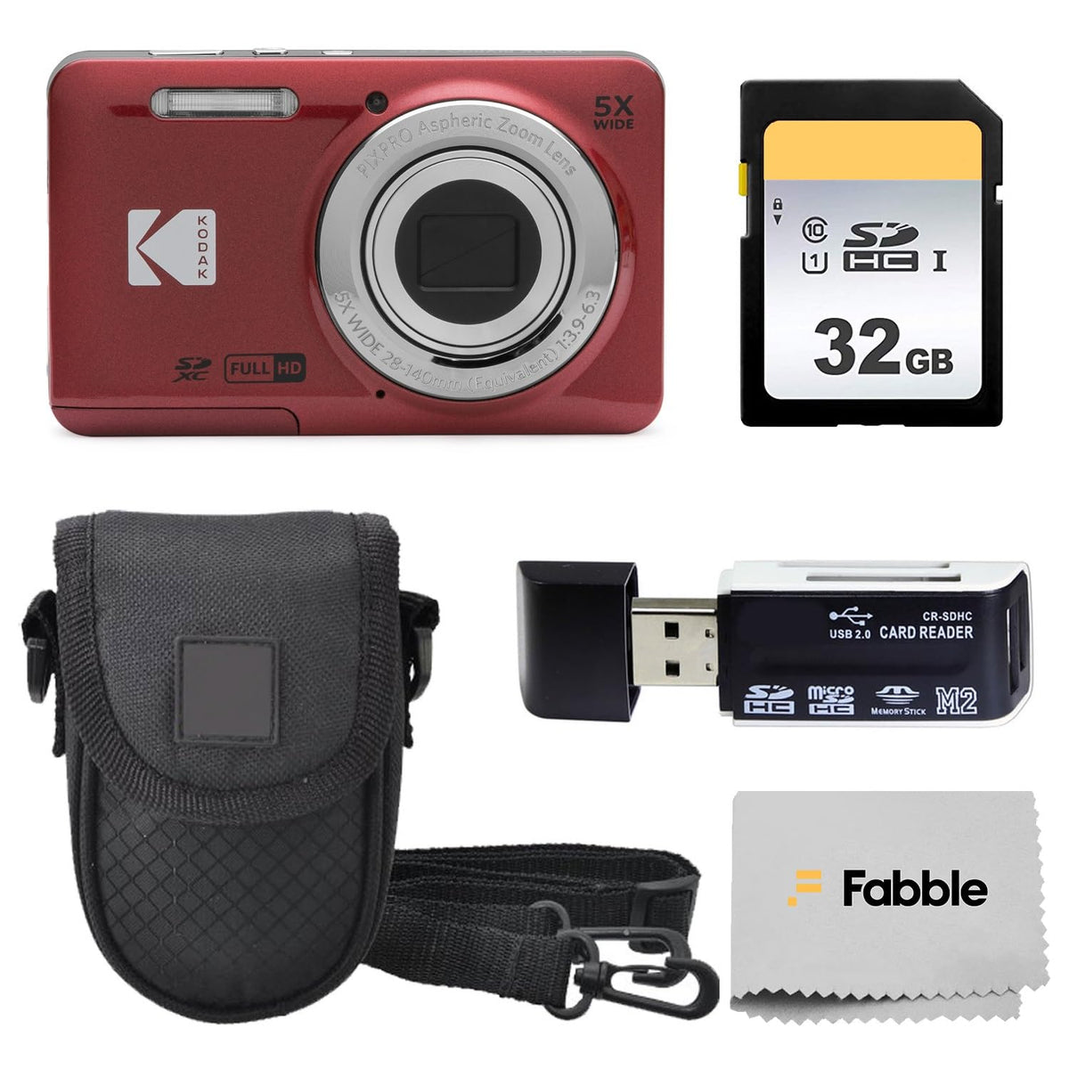 KODAK PIXPRO FZ55 red camera body with 5x zoom for close-ups and landscapes.