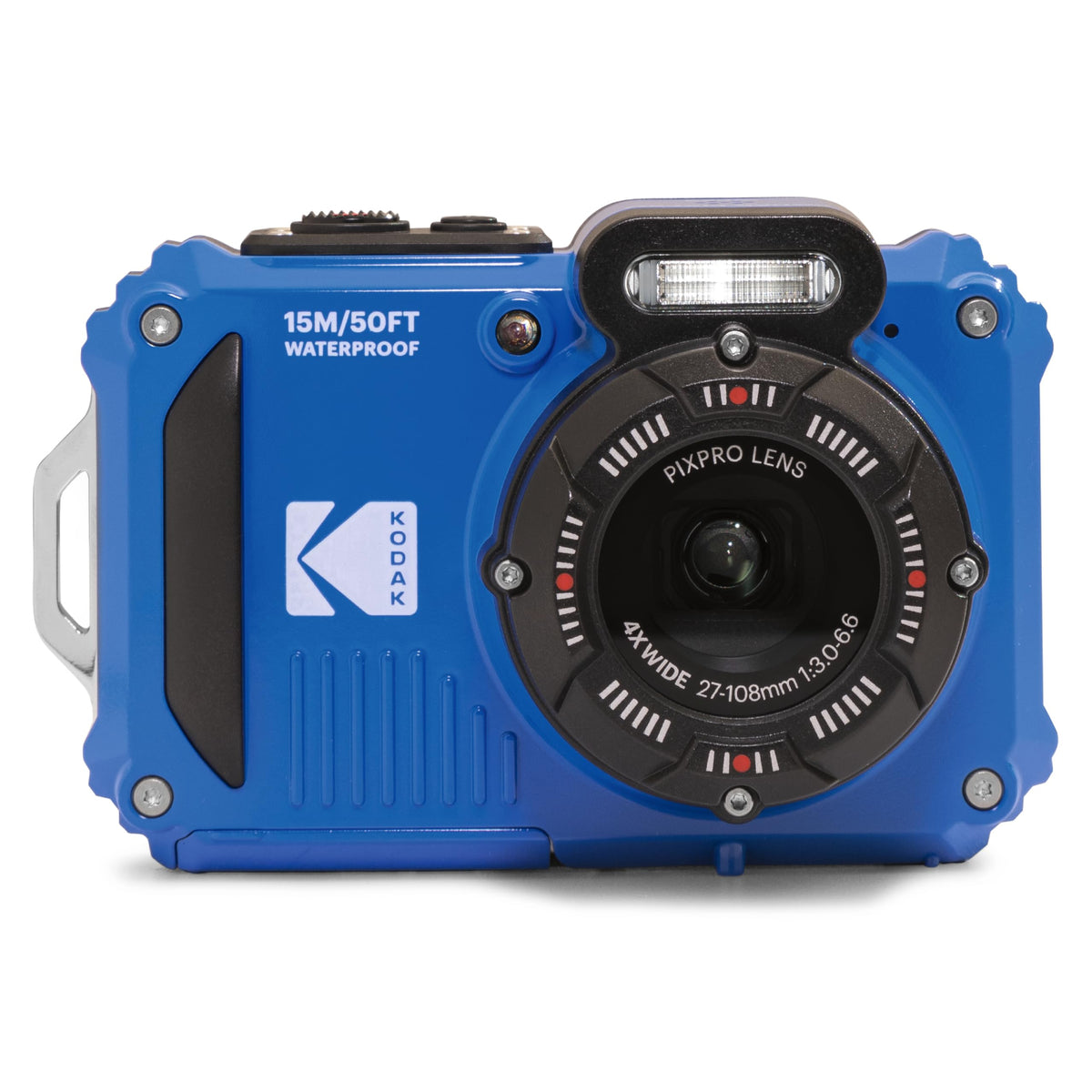 Kodak PIXPRO WPZ2 frontal view showcasing rugged design for outdoor shooting.