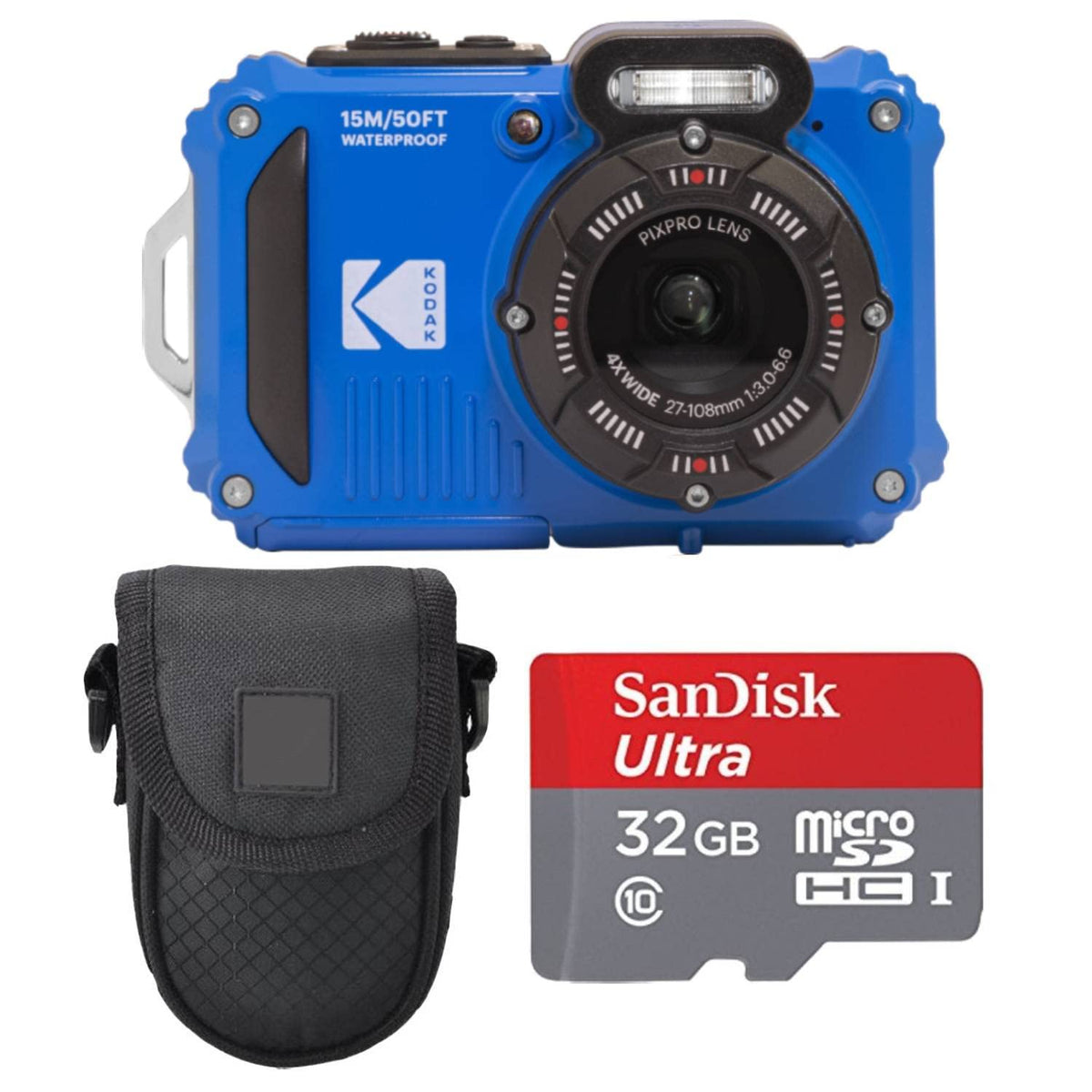 Kodak PIXPRO WPZ2 front view showing rugged compact camera for outdoor use