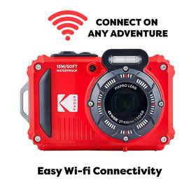 Kodak PIXPRO WPZ2 red waterproof camera back view with rugged grip for outdoor use