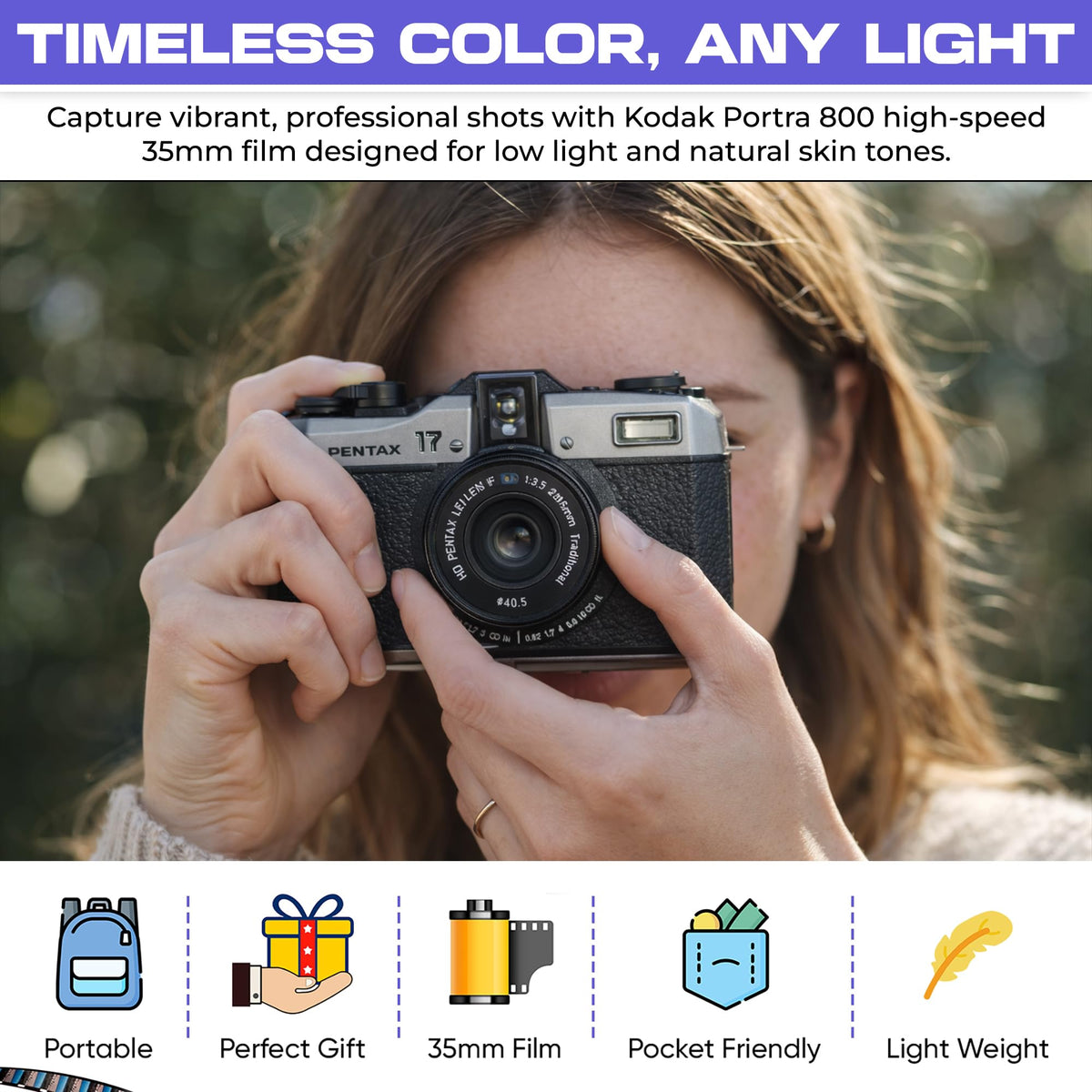 Kodak Portra 800 2Pack rolls displayed for versatile color photography.