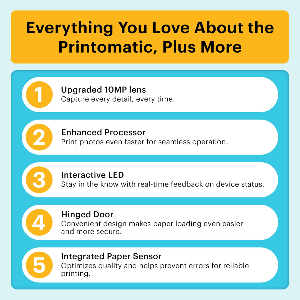 Kodak Printomatic prints 2x3-inch photo on sticky-backed paper.