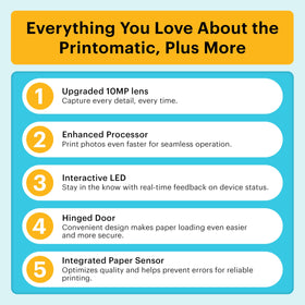 Kodak Printomatic prints 2x3-inch photo on sticky-backed paper.